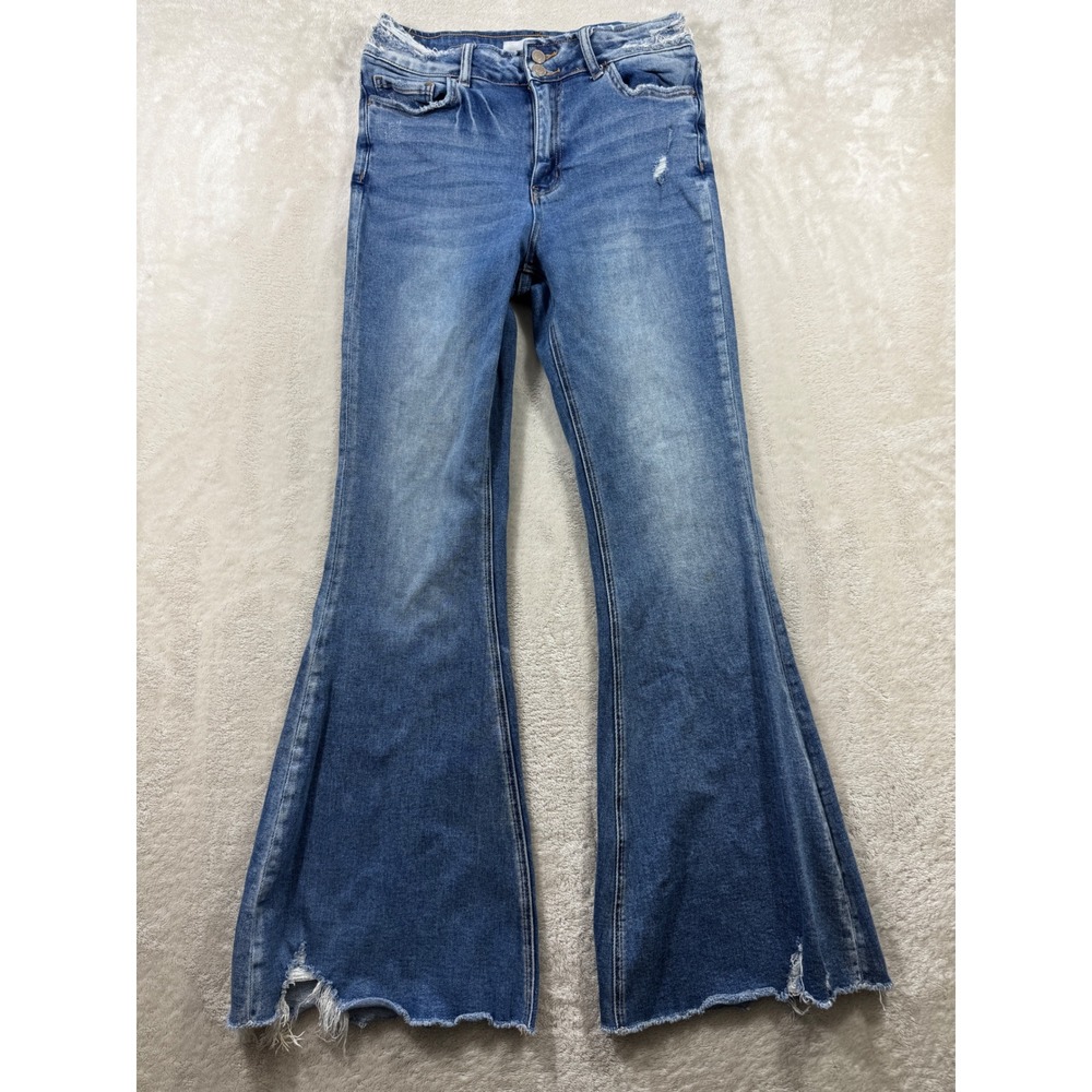 Bridge by gly Womens Ultra High Rise Super Flare Blue Jeans 29 Meas: 28x31.5
